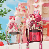 Aikos Strawberry Bear Double Drinking Mouth Children's Plastic Travel Cup Water Bottle Furper.com 
