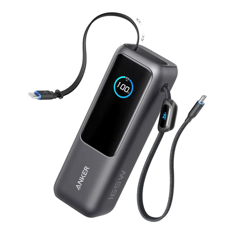 Anker Power Bank 25000mAh 165W Ultra-Fast Portable Charger with Built-In and Retractable USB C Cables Power Bank Anker