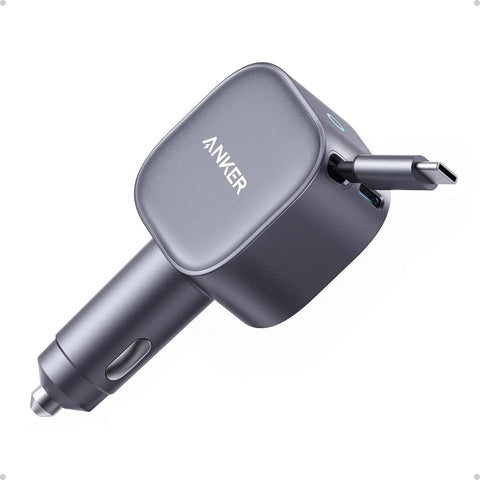 Anker USB-C Car Charger, 75W Max, Ultra-Compact, Type-C Fast Charger with Built-in Retractable USB-C Cable Car Charger Anker