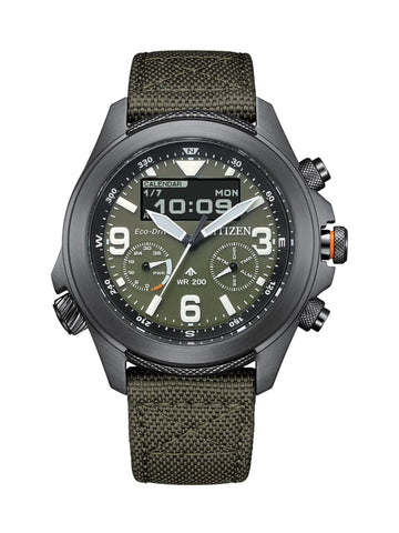 CITIZEN Promaster Men's Eco-Drive Solar Analogue / Digital Watch JV1005-02W With Nylon Strap Watches CITIZEN