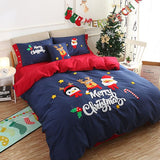 Merry Christmas Santa Red Bedding Set with Embroidery Duvet Cover Bed Sheet Bed Sheet Furper 