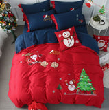 Merry Christmas Santa Red Bedding Set with Embroidery Duvet Cover Bed Sheet Bed Sheet Furper King Size 4psc Set 