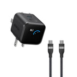 Anker Nano Charger (45W, Smart Display, 180° Foldable) With Data Cable Charger and Data Cable Anker Black + 3 ft Cable 