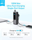 Anker Power Bank 25000mAh 165W Ultra-Fast Portable Charger with Built-In and Retractable USB C Cables Power Bank Anker 