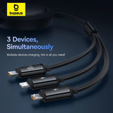 Baseus 3 In 1 Retractable Phone Data Cable Type C USB 100W Fast Charging Cable Suitable For lightning iPhone, Type-C Android USB Cable Baseus 