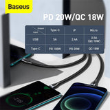 Baseus 3 in 1 USB / USB Type C - USB Type C / Lightning / Micro USB Cable (5 A - 100 W / 20 W / 18 W) 1.2 m Power Delivery Quick Charge USB Cable Baseus 