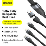 Baseus 3 in 1 USB / USB Type C - USB Type C / Lightning / Micro USB Cable (5 A - 100 W / 20 W / 18 W) 1.2 m Power Delivery Quick Charge USB Cable Baseus 