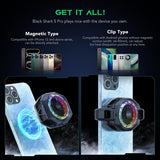 Black Shark Magnetic Phone Cooler 5 Pro 18 Addressable RGB LEDs Detachable Grip APP-Controlled Thermostatic Cooling Fan for iPhone MagSafe/Android/iPad Gaming/Streaming/Photography Mobile Cooling Fan Black Shark 