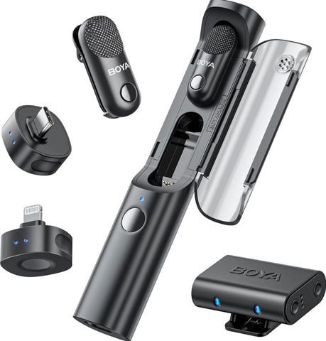 BOYA Magic Wireless Mini Microphones for iPhone/Android/PC/Camera, 4 Form-in-1 Mic, 7g Lightweight, AI Noise Reduction, 48kHz/24bit, APP Control, 328ft Range,Microphone for Recording Wireless Microphone BOYA BOYA Magic | (USB-C+Lightning+3.5mm TRS) RX+2TX+CC 