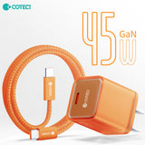 COTECi PD 45W GaN Fast Charging Adapter Charger Kit 1 m USB C to C Data Cable For Iphone 17 Series Orange Charger and Data Cable COTECi 
