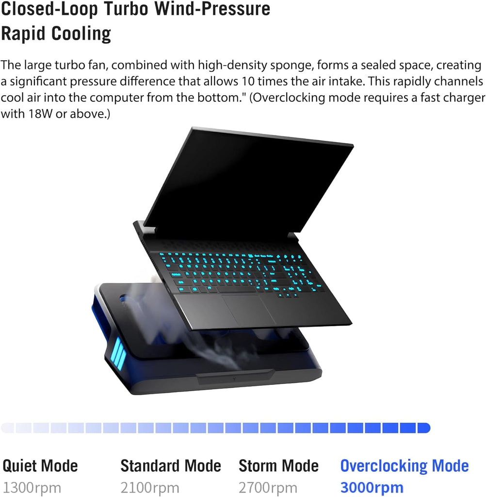 Flydigi BS1 Laptop Cooling Pad Wind-Pressure Closed-Loop Turbo-Fan (MAX ...