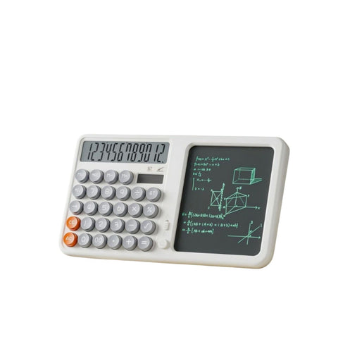 Furper 12-Digit Solar Calculator With LCD Writing Board Large LCD Display 12-Digit Calculator For School Office Calculator Furper White 