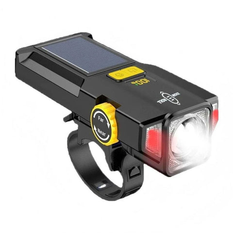 Furper Solar Rechargeable Zoomable Bicycle Headlight 1600mAH Anti-glare Red Warning Lamp Type-C Charging Bike Front Light for Night Riding Safety Bicycle Headlight Flashlight Furper 