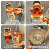 Furper Talking Tom and Lucky Mouse Double Drink Insulated Mug-High-Value, Large Capacity Stainless Steel with Straw Water Cup Furper 