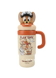 Furper Talking Tom and Lucky Mouse Double Drink Insulated Mug-High-Value, Large Capacity Stainless Steel with Straw Water Cup Furper Jerry Mouse 