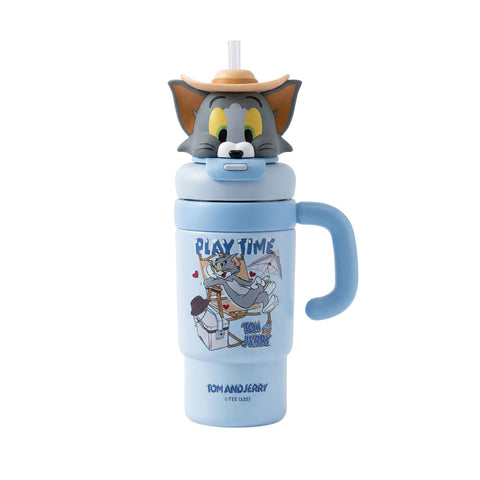 Furper Talking Tom and Lucky Mouse Double Drink Insulated Mug-High-Value, Large Capacity Stainless Steel with Straw Water Cup Furper Talking Tom 
