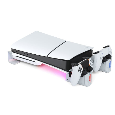 Hosanwell PS5 Slim Horizontal Stand with Dual Controller Charger for Playstation5 Slim, RGB Lights and Cooling Fan Holder PS5 Stand Hosanwell 