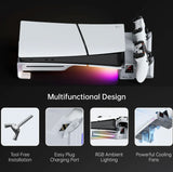 Hosanwell PS5 Slim Horizontal Stand with Dual Controller Charger for Playstation5 Slim, RGB Lights and Cooling Fan Holder PS5 Stand Hosanwell 