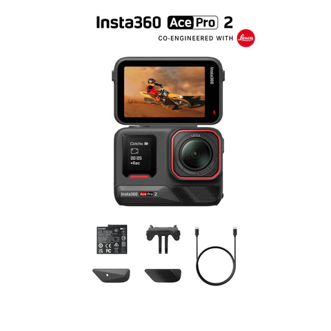 Insta360 Ace Pro 2-8K Waterproof Action Camera Co-Engineered with Leica, Flagship 1/1.3" Sensor, 8K30fps, 4K60fps, 2.5" Flip Screen, AI Noise Reduction, Long Lasting Battery Action Camera Insta360 Standard Bundle Black 