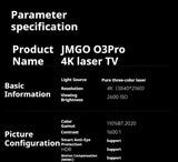 JMGO Projector JMGO O3 Pro 4K 3840x2160 Ultra-Short Throw Tri-Color Laser Projector for Home Theater Video Games, DLP, Projectors JMGO 