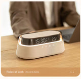 KUANGXIANG Neon Lights Desktop Speaker BT Home Radio Beige Blue-tooth Speaker with Phone Charger Temperature Display Furper.com 