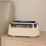 KUANGXIANG Neon Lights Desktop Speaker BT Home Radio Beige Blue-tooth Speaker with Phone Charger Temperature Display Furper.com 