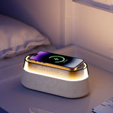 KUANGXIANG Neon Lights Desktop Speaker BT Home Radio Beige Blue-tooth Speaker with Phone Charger Temperature Display Furper.com 