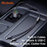 Mcdodo 120W Fast Car Charger with Led 4-in-1 PD PPS Travel Charger in Car Retractable Cables for iPhone Android Travel Charger Mcdodo 