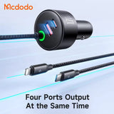 Mcdodo 120W Fast Car Charger with Led 4-in-1 PD PPS Travel Charger in Car Retractable Cables for iPhone Android Travel Charger Mcdodo 