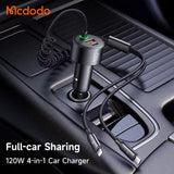 Mcdodo 120W Fast Car Charger with Led 4-in-1 PD PPS Travel Charger in Car Retractable Cables for iPhone Android Travel Charger Mcdodo 