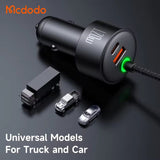 Mcdodo 120W Fast Car Charger with Led 4-in-1 PD PPS Travel Charger in Car Retractable Cables for iPhone Android Travel Charger Mcdodo 