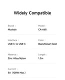 Mcdodo CA-668 100W USB-C Auto Power Off Cable Safe Charging Light Display Active Fast Charging Zinc Alloy Type C Cable 1.2m USB- C Cable Mcdodo 