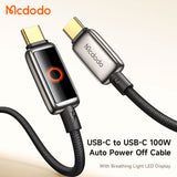Mcdodo CA-668 100W USB-C Auto Power Off Cable Safe Charging Light Display Active Fast Charging Zinc Alloy Type C Cable 1.2m USB- C Cable Mcdodo 