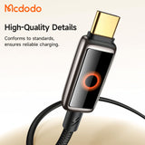 Mcdodo CA-668 100W USB-C Auto Power Off Cable Safe Charging Light Display Active Fast Charging Zinc Alloy Type C Cable 1.2m USB- C Cable Mcdodo 