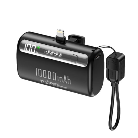 Mini 22W Portable Ultra-Thin 10000mAh Compact Capsule Power Bank With Type C & Lighting Port & Mobile Phone Holder Bracket With Clever Cable Custom Power Bank Furper Lighting Port Black 