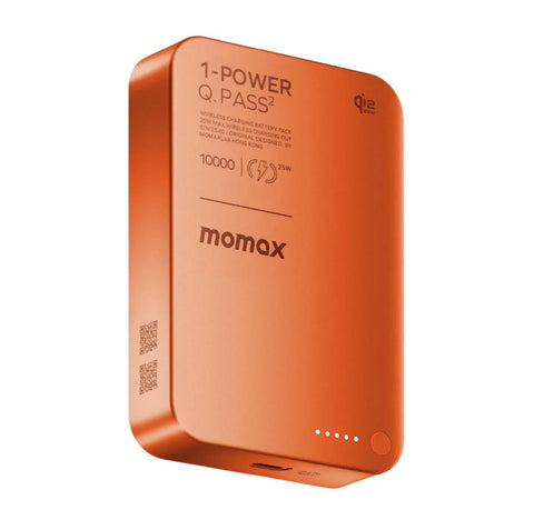 Momax 1-Power Q.Pass2 10000mAh Qi2.2 Magnetic Wireless Battery Pack MagSafe Powerbank IP168 Power Bank Momax Orange 