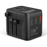 ORICO GaN 20W Universal Global Travel Adapter with 2 USB-C & 1 USB-A Ports Universal Travel Adapter ORICO Black 