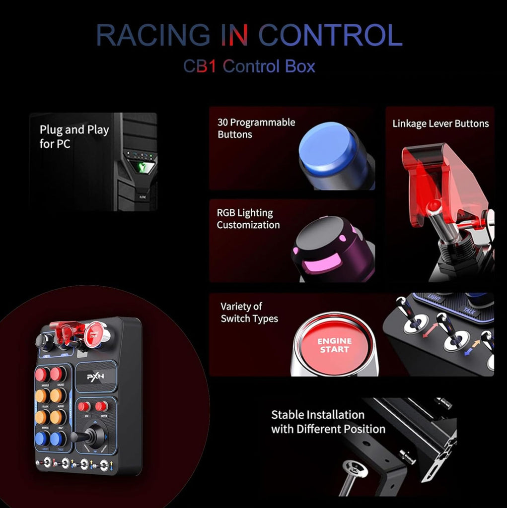 PXN-CB1 Multi-function Racing Button Box 30‑Key Sim Racing/Button Box ...