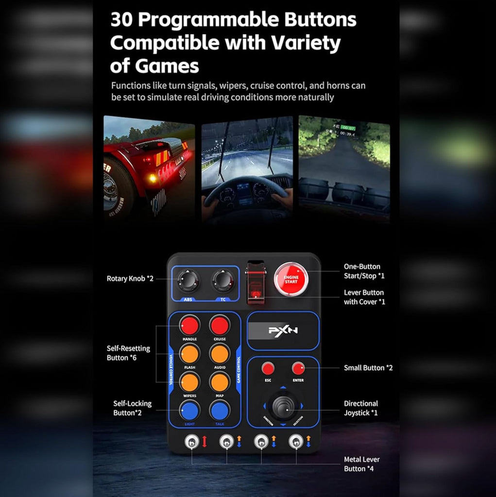 PXN-CB1 Multi-function Racing Button Box 30‑Key Sim Racing/Button Box ...