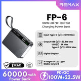 REMAX - FP-6 60000mAh LED PD+QC Fast Charging Power Bank ( 100W+22.5W ) Power Bank Remax 