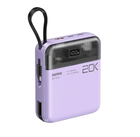 REMAX RPP-603 20000mAh Power Bank 20W+22.5W with Type-C and iP Cable Power Bank Remax Purple 