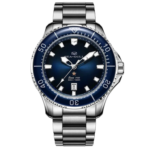 Seagull Dive | Ocean Series | 300M Waterproof | Luminous | Calendar | 44mm Watches Seagull Blue with pin buckle canvas strap 