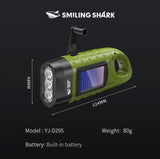 SMILING SHARK YJD295 Emergency Flashlight LED*3 Hand Crank Solar Powered Rechargeable Survival Torch Flashlight/Torch Smiling Shark 