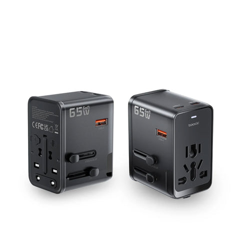 Toocki 65W Universal Travel Adapter with GaN Fast Charging, 4 USB Ports & AC Socket, Worldwide Plug Adapter Universal Travel Adapter Toocki 