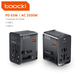 Toocki 65W Universal Travel Adapter with GaN Fast Charging, 4 USB Ports & AC Socket, Worldwide Plug Adapter Universal Travel Adapter Toocki 