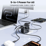 Toocki 65W Universal Travel Adapter with GaN Fast Charging, 4 USB Ports & AC Socket, Worldwide Plug Adapter Universal Travel Adapter Toocki 