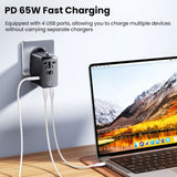 Toocki 65W Universal Travel Adapter with GaN Fast Charging, 4 USB Ports & AC Socket, Worldwide Plug Adapter Universal Travel Adapter Toocki 