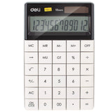Deli 1589P Electronic Calculator 12 Digits Large Display with Back Button Dual Power Calculator Deli White 