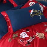 Merry Christmas Santa Red Bedding Set with Embroidery Duvet Cover Bed Sheet Bed Sheet Furper 