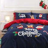 Merry Christmas Santa Red Bedding Set with Embroidery Duvet Cover Bed Sheet Bed Sheet Furper Queen Size 5psc Set 